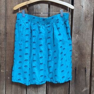 Loft teal skirt with navy elephant print size medium linen blend